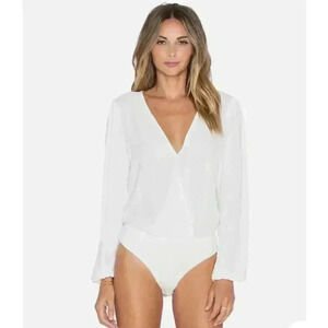 NWT Lovers + Friends White Vision Long Sleeve Bodysuit Blouse Top - size Large